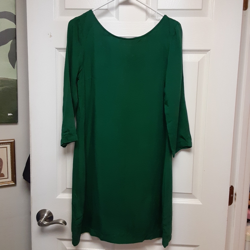 MNG Collection Forest Green 3/4 Sleeve Low Back Above Knee Length Shift Dress
